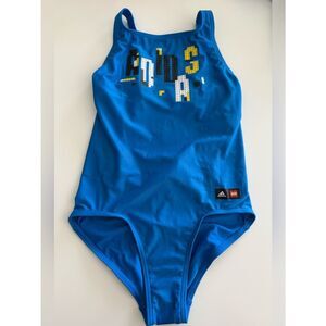 adidas X Lego Girls One Piece Graphic Bathing Suit, Blue, Medium, NWT